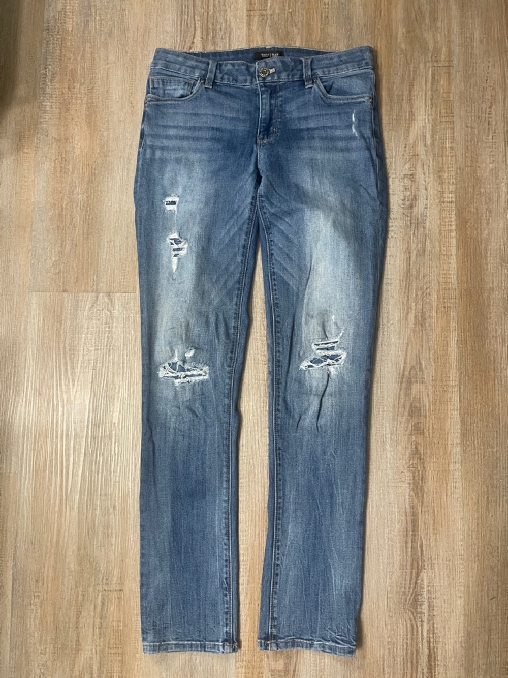 White House Black Market Distressed Blue Skinny Jeans